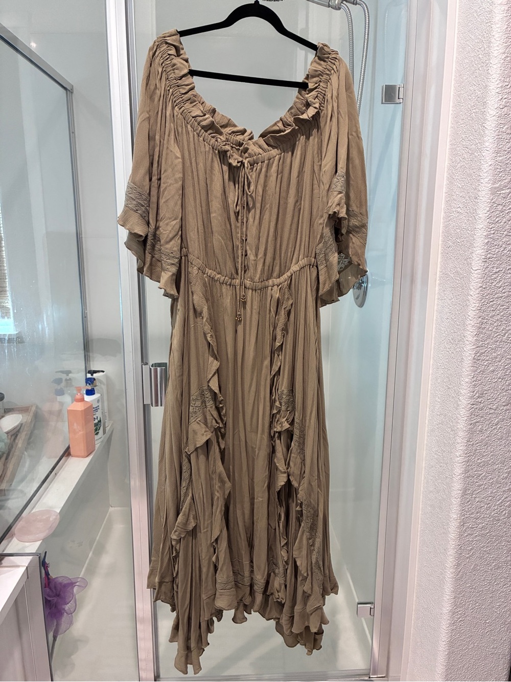 Free People Taupe Ruffle Maxi Dress